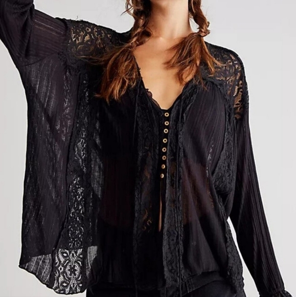Free People Tops - Free People Georgia Lace Tunic Top Black